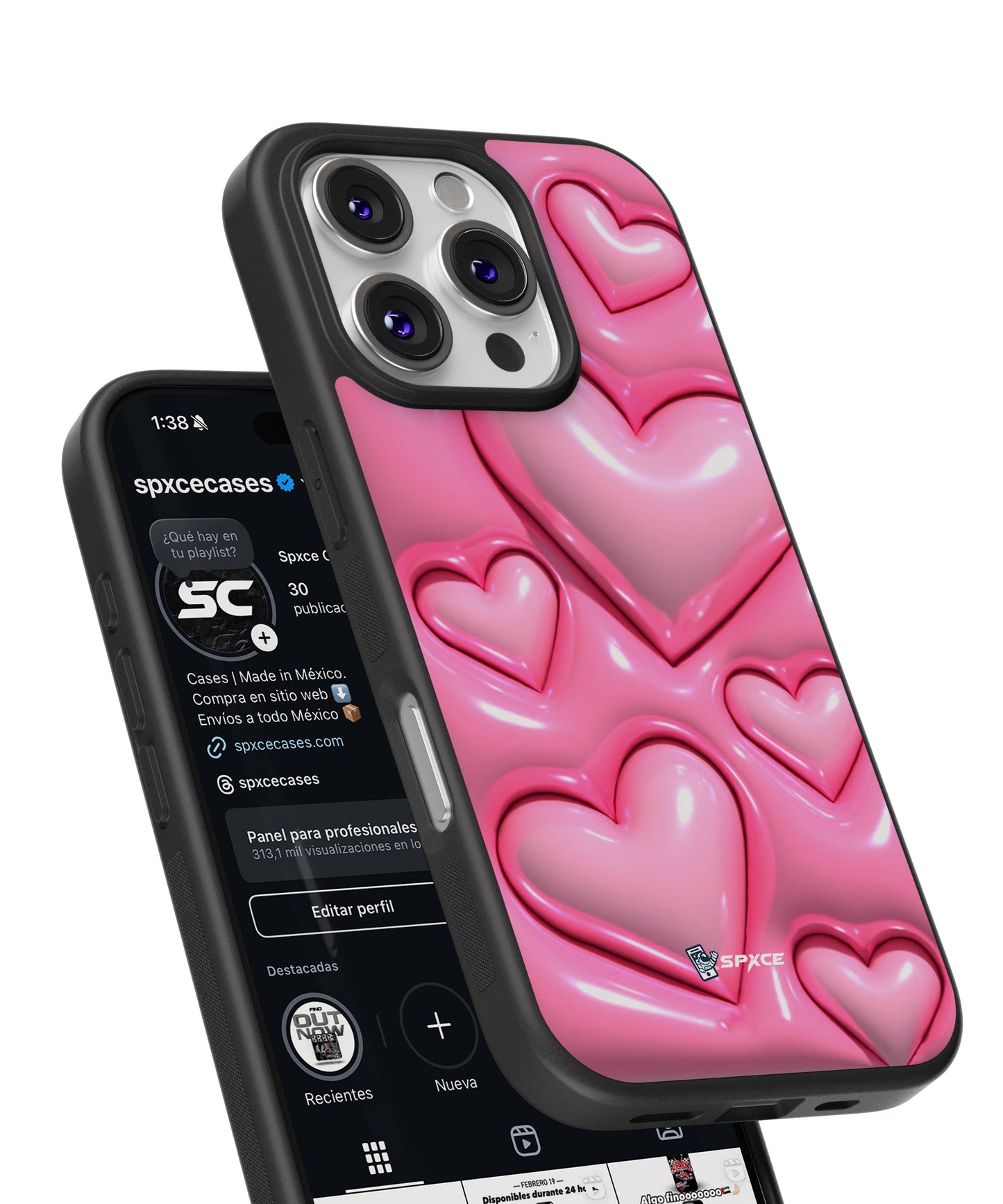 Funda Case Corazones Rosas 3D